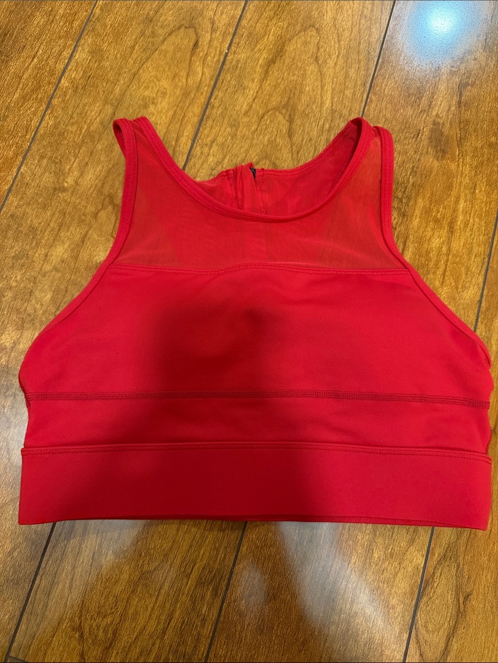Zyia High-Neck Red Sports Bra with Mesh Panel